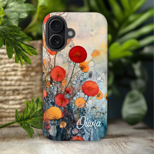 Coque Pour iPhone 16 Fleurs Abstraites modernes Nom personnalisé