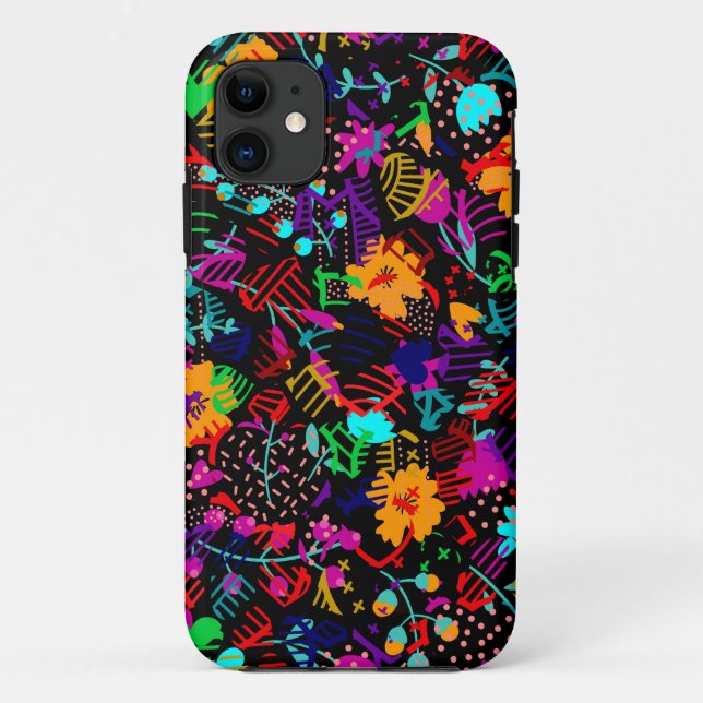 Coques Case-Mate iPhone Fleurs abstraites noires mignonnes (Dos)