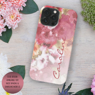 Coque iPhone 15 Pro Max Fleurs aquarelles rose blush orange rouge corail