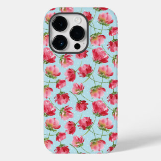 Coque Pour iPhone 14 Pro Fleurs Aquarelles Rouge Écarlate et Points Ronds J