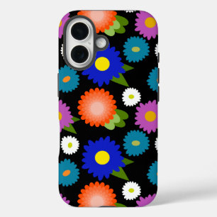 Coque Pour iPhone 16 Fleurs Arrière - plans noires Floral Cute Feminine