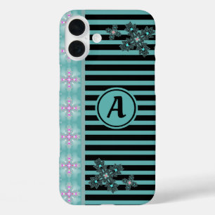 Coques iPhone 16 Plus Fleurs Artdeco en style rétro avec monogramme