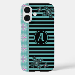 Coque Pour iPhone 16 Fleurs Artdeco en style rétro avec monogramme