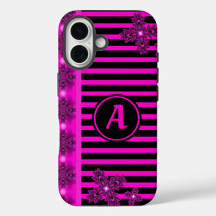 Coque Pour iPhone 16 Fleurs Artdeco en style rétro avec monogramme