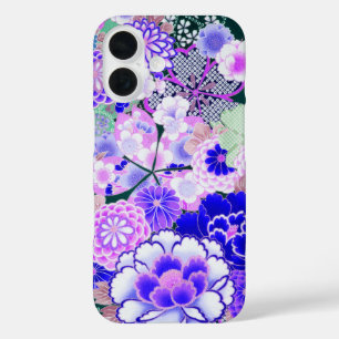 Coque Pour iPhone 16 FLEURS BLANCHES BLEUES PIONNIÈRES, Floral japonais