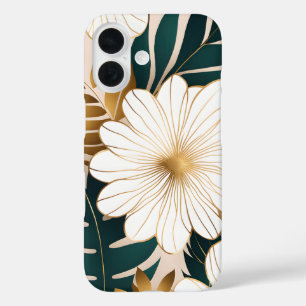 Coque Pour iPhone 16 Fleurs blanches élégantes avec feuillage vert et o