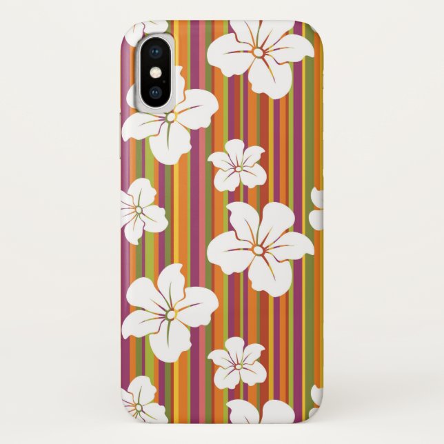 Coques Case-Mate iPhone Fleurs blanches sur un arrière - plan rayé (Dos)