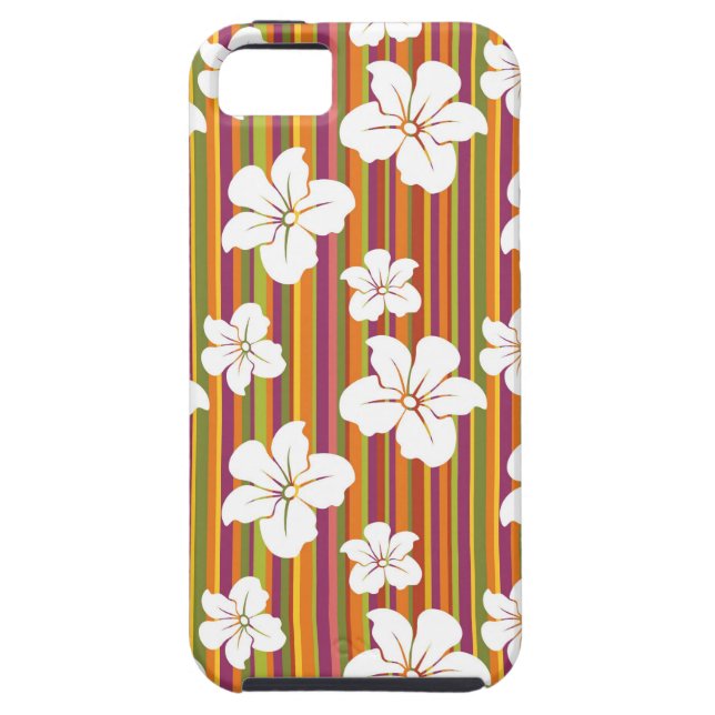 Coques Case-Mate iPhone Fleurs blanches sur un arrière - plan rayé (Dos)
