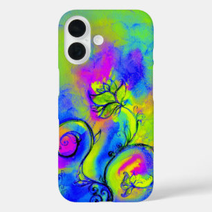 Coque Pour iPhone 16 FLEURS BLANCHES, Tourbillon Floral Jaune Vert Viol