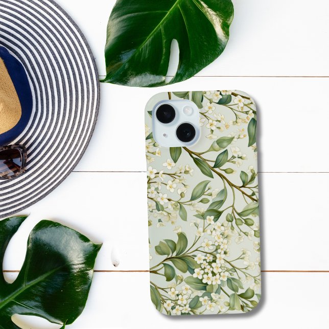 Coques Case-Mate iPhone Fleurs blanches Verdure Aquarelle Florale (Green White Floral iPhone case)