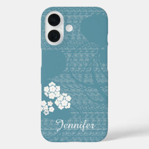 Coque Pour iPhone 16 Fleurs Bleues Florales Blanches, Minimaliste Moder