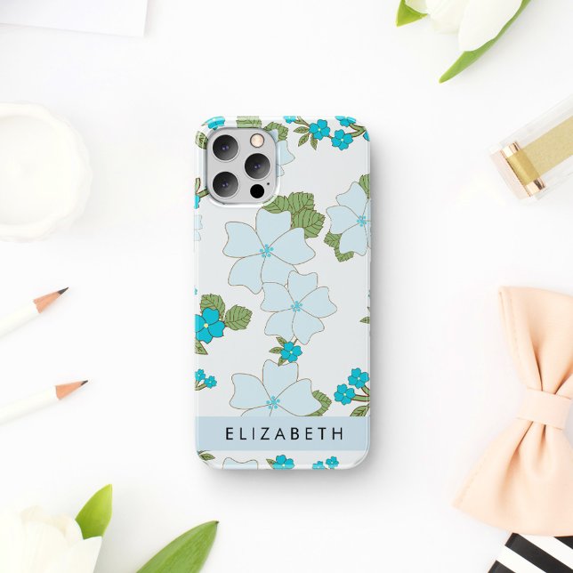 Coques Case-Mate iPhone Fleurs Bleues, Motif De Fleurs, Votre Nom (Créateur téléchargé)
