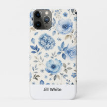 Fleurs bleues sur fond blanc aquarelle