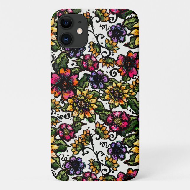 Coques Case-Mate iPhone Fleurs Boho | Floral rose et jaune (Dos)