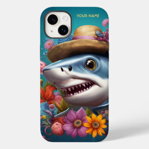 Coque Pour iPhone 14 Plus Fleurs Casquettes Imaginaires de requin mignons