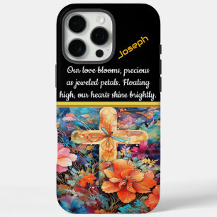 Coques iPhone 16 Pro Max Fleurs colorées autour d'une croix