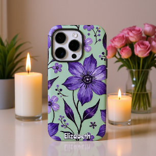 Coques iPhone 16 Pro Fleurs Cosmos Artistiques sur Bleu