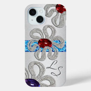 Coque Pour iPhone 15 Fleurs croisées diamant et Gem - Monogrammes
