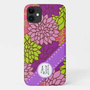 Coque Case-Mate Pour iPhone Fleurs Dahlia, Fleurs Colorées, Monogramme