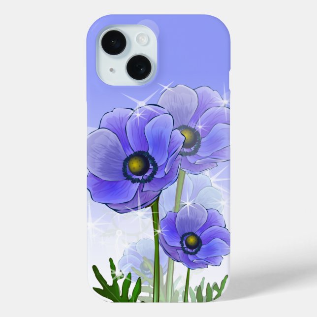 Coques Case-Mate iPhone Fleurs d'anémones bleues violettes (Verso)