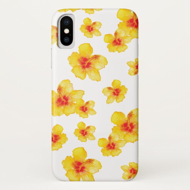 Coques Case-Mate iPhone Fleurs d'aquarelle florale de l'hibiscus jaune (Dos)