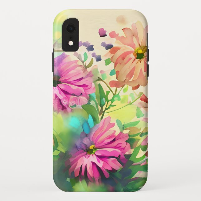 Coques Case-Mate iPhone Fleurs d'aquarelle rose et corail (Dos)