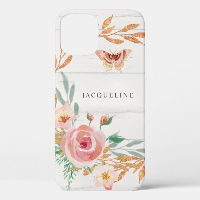 Coques Case-Mate iPhone Fleurs d'aquarelle Rose Parties scintillant d'or V (Verso)