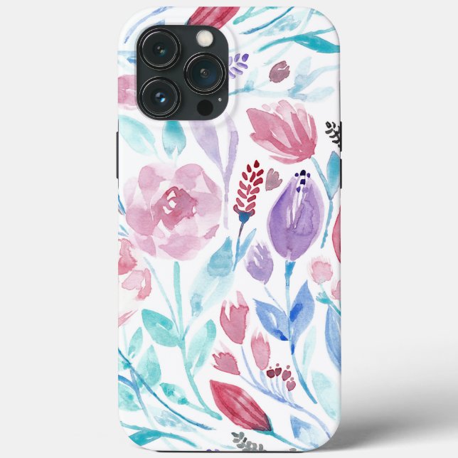 Coques Case-Mate iPhone Fleurs d'aquarelle rose Turquoise bleu printemps (Verso)