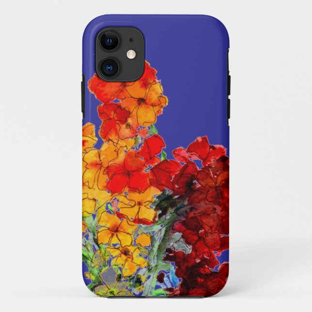 Coques Case-Mate iPhone Fleurs d'Aquarelle rouge et orange sur bleu (Dos)