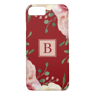 Case-Mate iPhone Case Fleurs d'aquarelle rousse Monogramme simple Bourgo