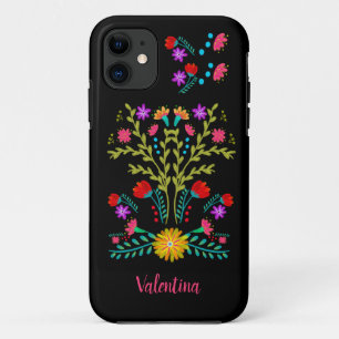 Case-Mate iPhone Case Fleurs d'art folklorique mexicaine Fiesta Noir Per