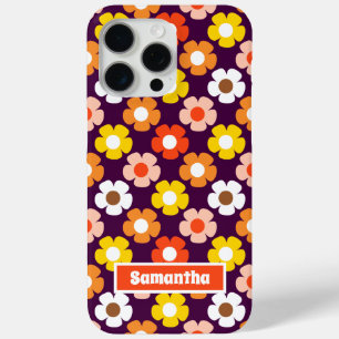 Coque iPhone 15 Pro Max Fleurs d'automne rétro Motif pourpre