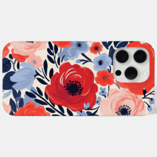 Coque iPhone 15 Pro Max Fleurs de aquarelle rouge blanc bleu modernes colo
