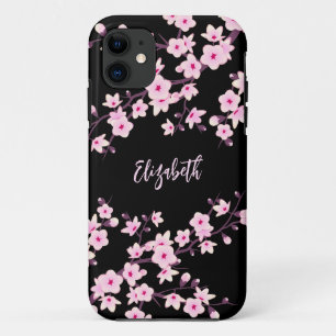 Case-Mate iPhone Case Fleurs de cerisier rose noir Monogramme