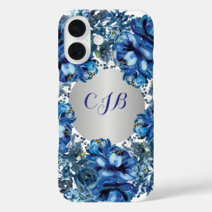 Coque Pour iPhone 16 Fleurs de cobalt bleu élégant