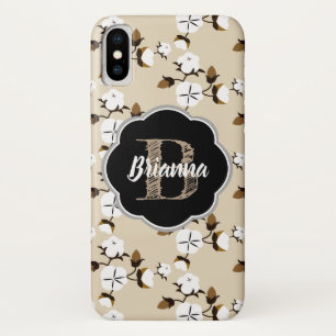 Coque iPhone X Fleurs de coton rustique et nom en Script