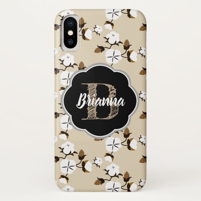 Coques Case-Mate iPhone Fleurs de coton rustique et nom en Script (Dos)