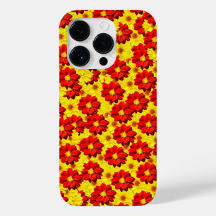 Coque Pour iPhone 14 Pro Fleurs de dahlia rouges et jaunes