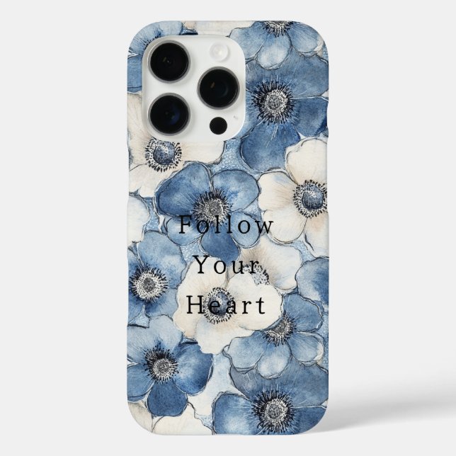 Coques Case-Mate iPhone Fleurs de Denim Bleu Blanc (Verso)