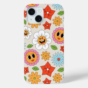 Coque Pour iPhone 15 Fleurs de dessin rétro Whimsical Happy Fun