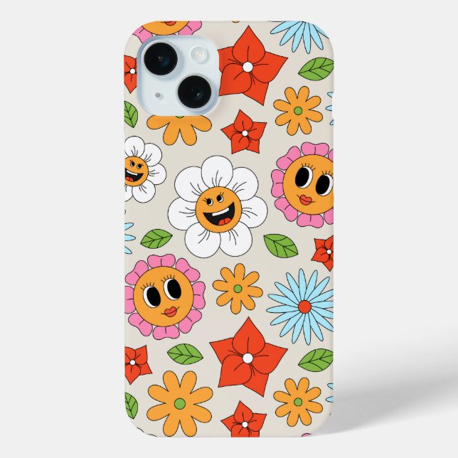 Coques Case-Mate iPhone Fleurs de dessin rétro Whimsical Happy Fun (Verso)