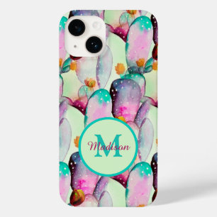 Coque Pour iPhone 14 Fleurs de figuier de Barbarie à l'aquarelle monogr