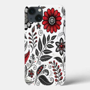 Case-Mate iPhone Case Fleurs de gribouillis et feuilles en rouge et noir