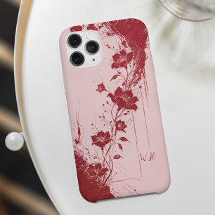 Coque Pour iPhone 16 Fleurs de Grunge Abstraites Monogramme rose rouge