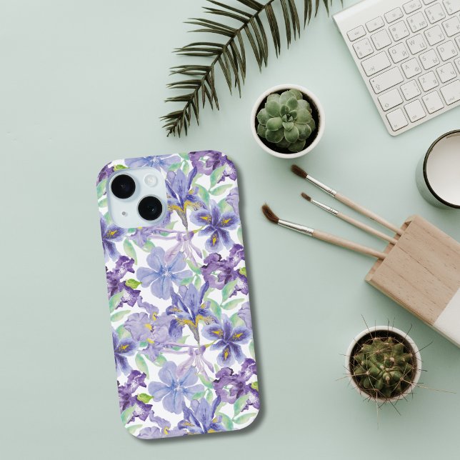 Coques Case-Mate iPhone Fleurs de iris aquarelle jaune violet  (Purple yellow Iris Floral Flowers Greenery Watercolor iPhone case)