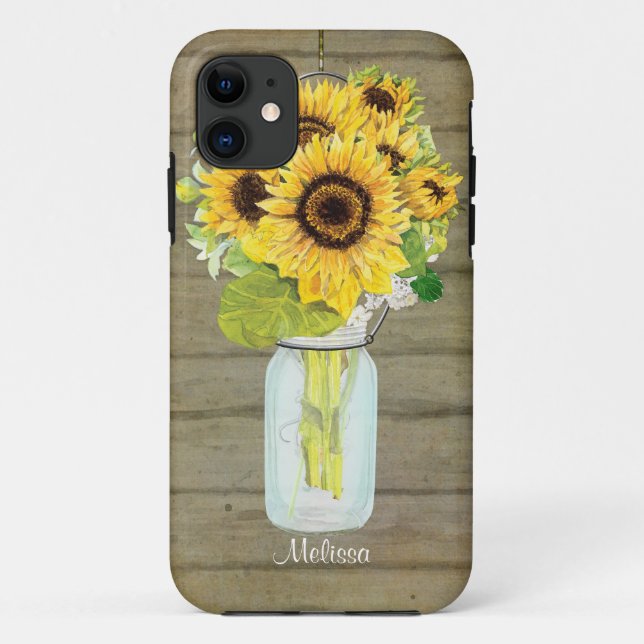 Coques Case-Mate iPhone Fleurs de jarre de Mason rustique Tournesol suspen (Dos)