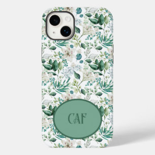Coque Pour iPhone 14 Plus Fleurs de Monogramme Blanc Fleurie Feuillage Eucal