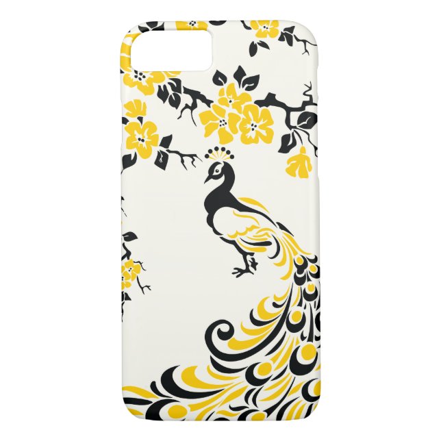 Coques Case-Mate iPhone Fleurs de paons et cerisiers noirs, jaunes (Dos)
