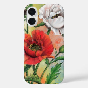 Coque Pour iPhone 16 Fleurs de pavot blanc rouge