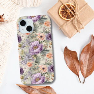 Case-Mate iPhone Case Fleurs de Pêche Violet Floral Vintage Shabby Chic